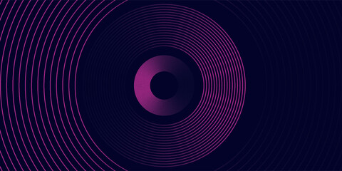 Dark abstract background with glowing circles. Swirl circular lines element. Shiny lines. Futuristic technology concept.