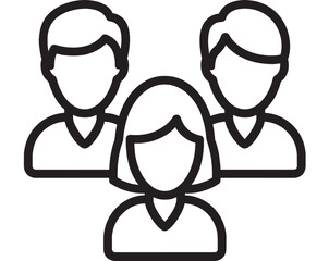 Obraz premium Team icon silhouette showing three people in a group, simple black outline avatar symbol for community, users, coworkers, organization, networking and teamwork