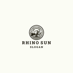 Rhino sun logo icon design template vector illustration