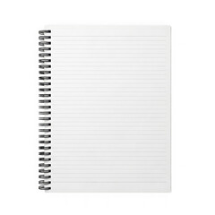 Spiral-bound notebook with blank pages and a partially visible spiral binding isolated on transparent background
