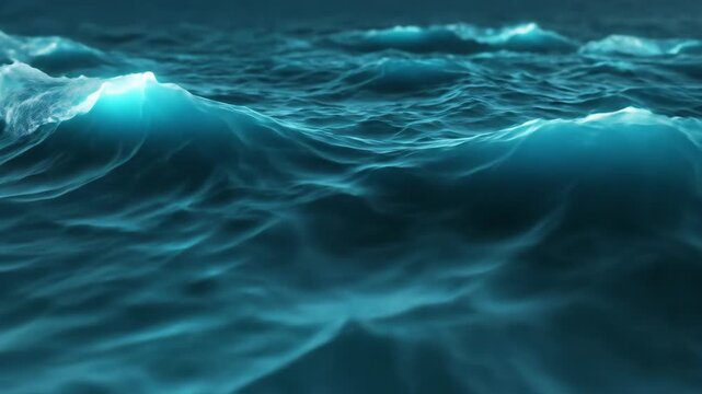 Deep ocean waves illuminated by glowing crest