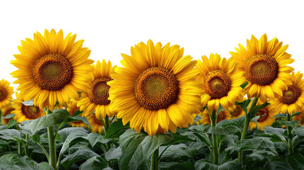 Obraz premium Golden Sunflower Field: A vibrant and lively field of sunflowers basks in the sun, presenting a beautiful natural display with their bright yellow petals.