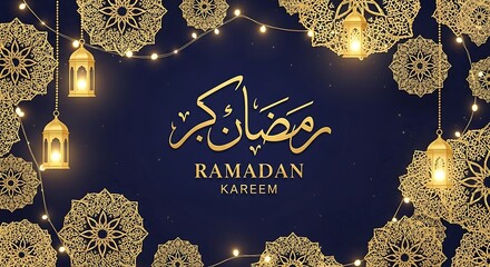 Ramadan kareem illustration with lanterns and ornamental decorations