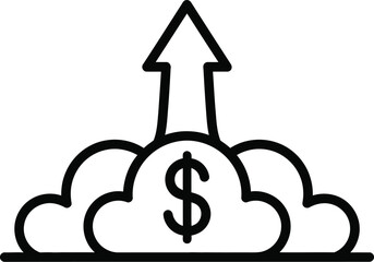 A line art illustration showing a dollar sign inside clouds with an upward arrow for growth. Vector © Rakib