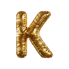 Gold Foil Balloon Letter K On Transparent Background For Celebration, Party, And Luxury Decor