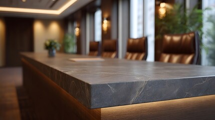 Fototapeta premium Modern conference table with sophisticated lighting in a professional boardroom setting