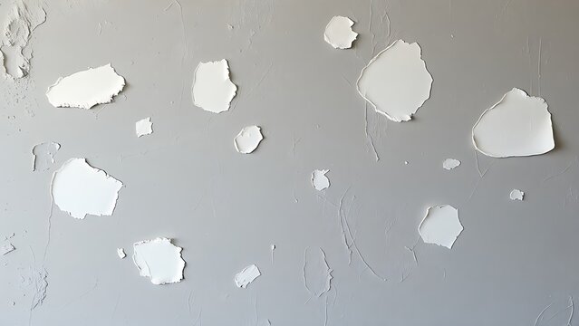 spackle. A textured grey wall with patches of white spackle in various drying stages. safety posters, maintenance manuals, designed for industrial assembly lines and welding operations.