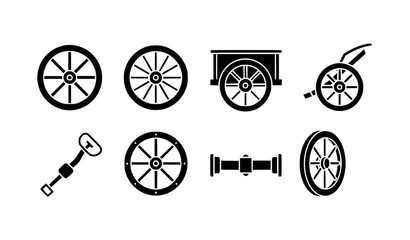 Wooden wagon wheel glyph icon set vector spoked wheels and cartwheel symbols isolated on transparent background © MdRoni