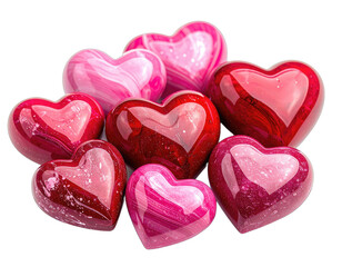 Obraz premium Pile of shiny, multi-colored heart-shaped objects with translucent and opaque textures