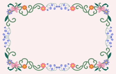 Decorative Floral Frame with Pastel Flowers and Ornamental Border