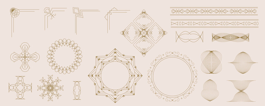 Vintage art deco style divider frame and border. Abstract Decorative Borders Set