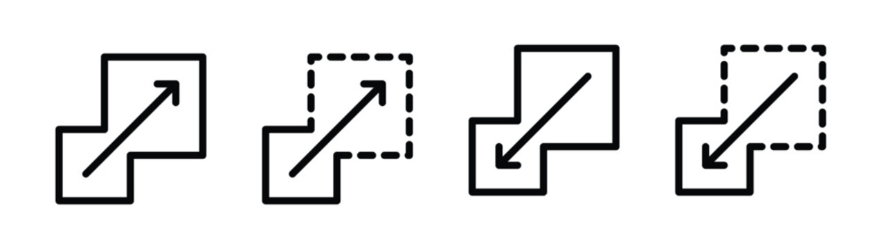 Scalability icon set, scalability vector symbols in black filled and outlined style