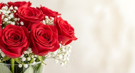 Happy Birthday Flowers Bouquet of Red Roses and Babys Breath