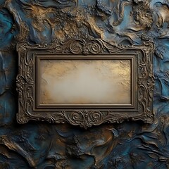 Ornate gold frame on textured blue-gold background