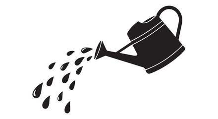 Obraz premium Black silhouette of a watering can pouring water droplets, isolated on Transparent Background for gardening and plant care concepts.