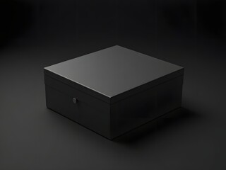 A black box is centered on a dark surface with subtle shading and a small circular indentation