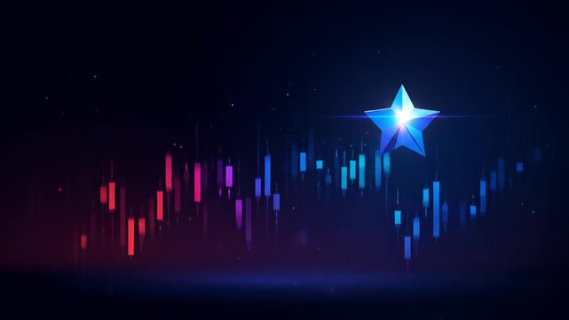 Abstract star floating above data chart with glowing effects