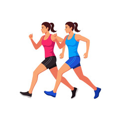 Fototapeta premium Two women running side-by-side, fitness and competition concept