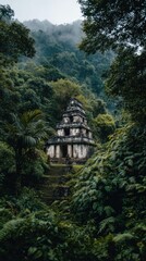 Fototapeta premium Ancient temple surrounded by lush jungle landscape