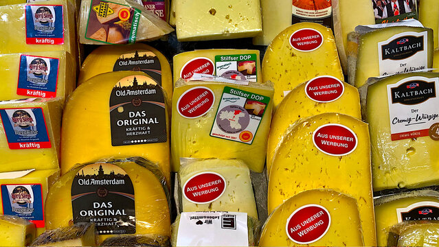 Bad Wildungen , Germany, Europe  13. 02, 2026: different types of cheese in a store