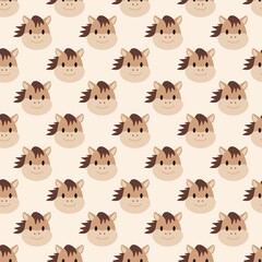 Fototapeta premium Cute seamless horse face pattern, friendly cartoon style illustration for kids and western themes