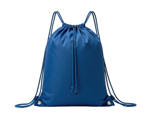 A blue drawstring bag on a white background isolated on transparent background