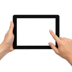 A person holding a tablet computer isolated on transparent background