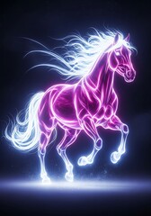 Naklejka premium Majestic equine illuminated in neon radiance on a dark cosmic canvas