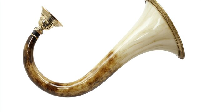 Antique Hunting Horn Made of Animal Horn with Metal Accents.