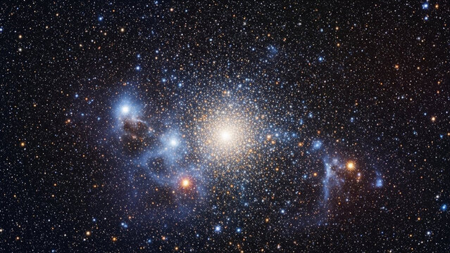 Glistening globular star cluster: a dense sphere of stars in the vast expanse of space, sparkling with cosmic radiance