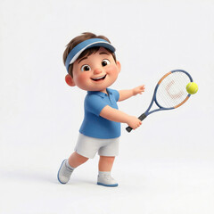 Cute 3d animated character enjoying playing tennis as a young athlete