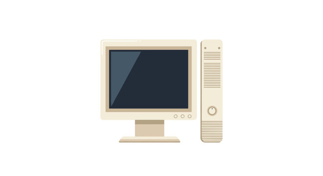 A flat vector illustration of a retro personal computer with a beige CRT monitor and a matching tower case.