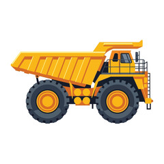 Fototapeta premium Yellow heavy-duty dump truck illustration for construction, mining, and earthmoving. Essential industrial vehicle for bulk material transport