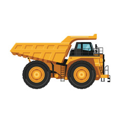 Fototapeta premium Dynamic yellow heavy-duty dump truck illustration, a powerful industrial vehicle essential for large-scale earthmoving, mining, and construction material transport