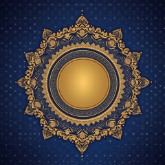 Ornate gold mandala on navy blue background