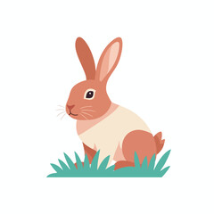 Fototapeta premium Cartoon rabbit sitting in green grass