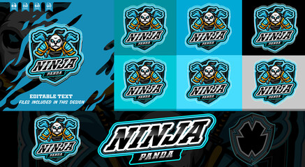 Ninja panda sport e-sports mascot logo design. Kung fu warrior with shield, editable vector modern illustration concept style for badge, emblem and t-shirt, hoodie, cap printing. © Graphic Design