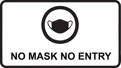 Obraz premium A rectangular sign displaying a face mask icon and a no mask no entry message