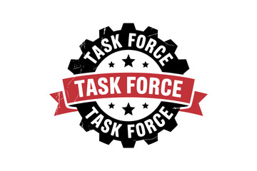 Obraz premium Task force gear badge with red banner and white text on transparent background