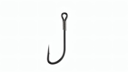 Isolated black fishing hook on white background.