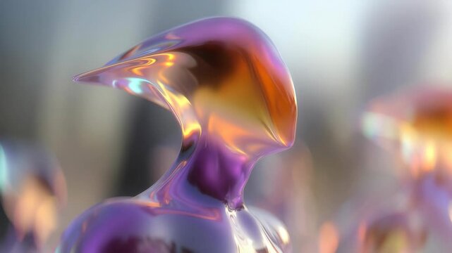 Abstract iridescent liquid figure reshaping its head slowly in a dynamic 3d animation sequence
