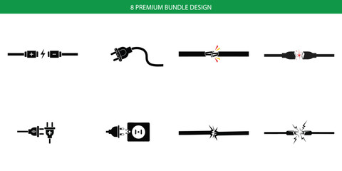 Electric Cable, Plug and Power Wire Icon Set Isolated on White Background