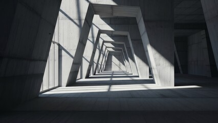 Modern Concrete Corridor with Geometric Shadows.