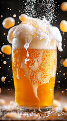 Refreshing Pilsner Beer Pouring with Foam Home Bar Beverage Photography Warm Lighting Close-Up View Craft Beer Concept