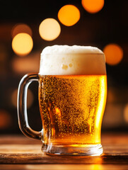 Refreshing Pilsner Beer Experience in a Cozy Bar Captivating Content Featuring a Golden Glass of Beer Against a Warm Bokeh Background