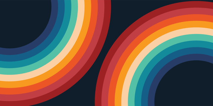 Abstract colorful 70s background vector. Vintage retro style wallpaper with lines, rainbow wavy stripes. 1970 color illustration design suitable for poster, banner, decorative, wall art.