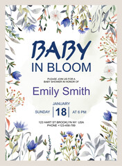 Vector Baby Shower Invitation Template.