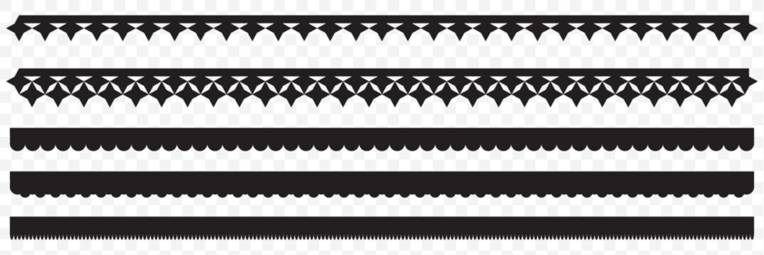 Scalloped edge seamless vector set. Simple scalloped border shape. Scalloped border. Texture ribbons illustration isolated on transparent background. EPS 10.