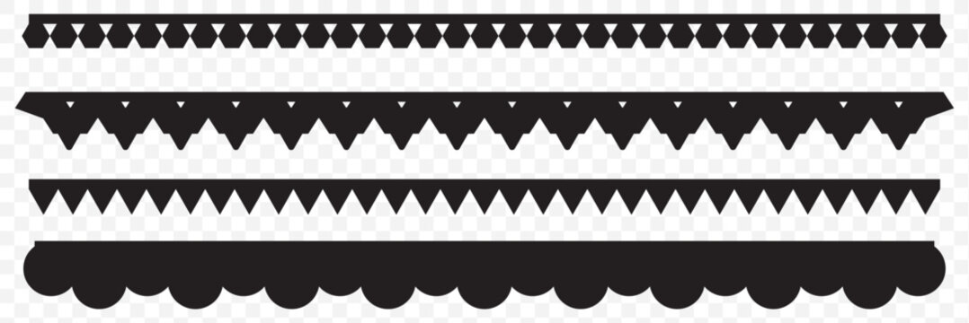 Scalloped edge seamless brush strokes set. Simple scalloped border. Fabric laces silhouette. Repeat cute vintage frill ornament. Fashion Design, Round, Stroke, Textile, Tape, Edge, Band, Circle, Pink 