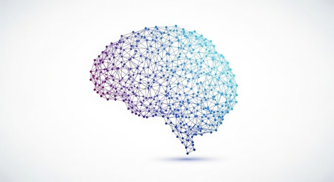 3D human brain model with glowing neural network and creative ideas concept isolated on white background